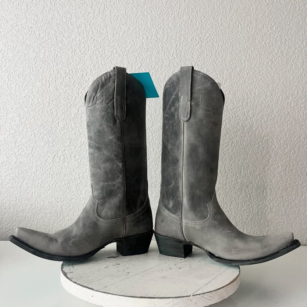 Lane EMMA JANE Womens Cowboy Boots 7.5 Gray Leather Western Cowgirl Mid Calf - Picture 9 of 13